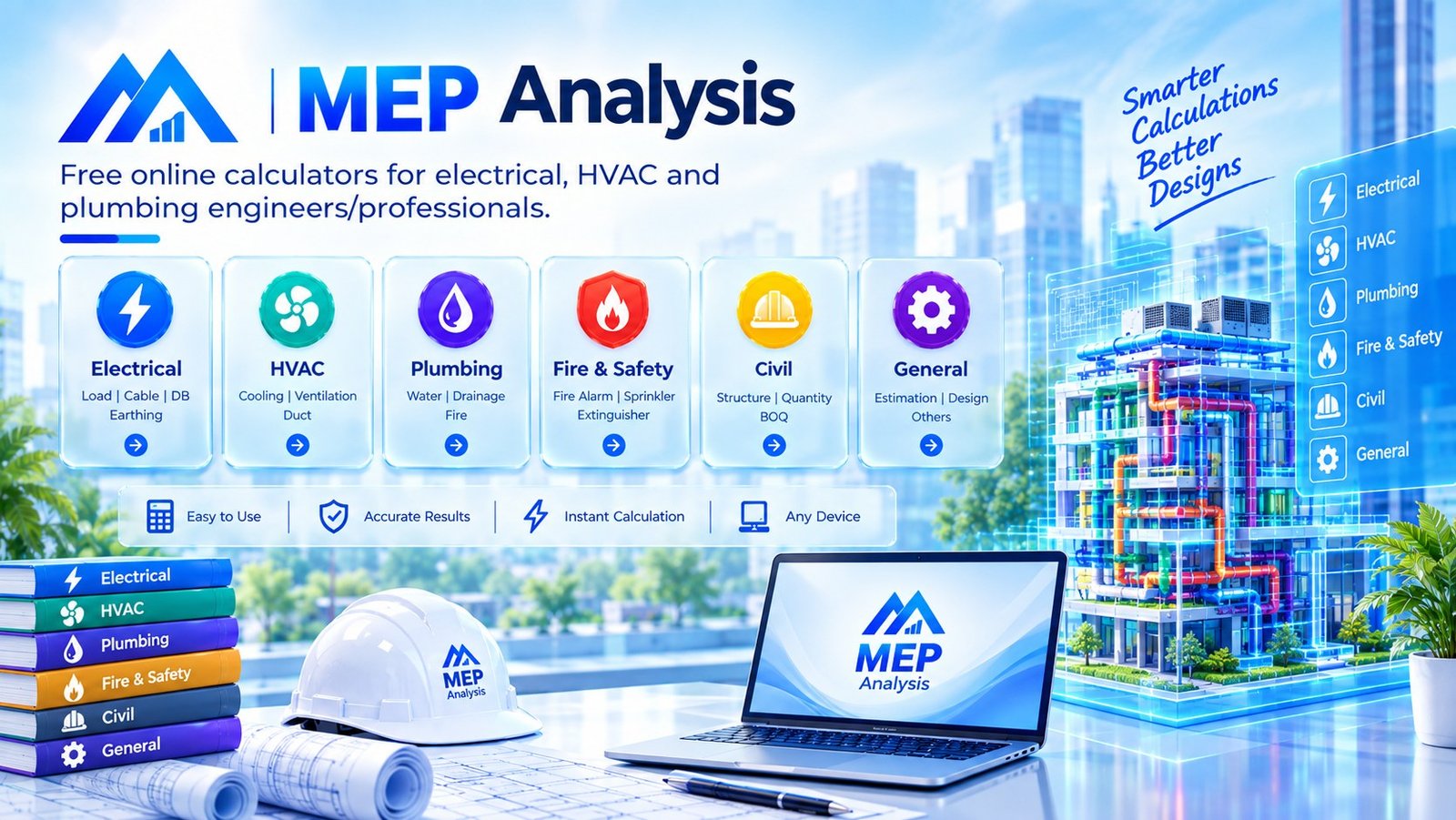 MEP Analysis: free online calculators for electrical, HVAC, plumbing, fire and safety, civil and general engineering